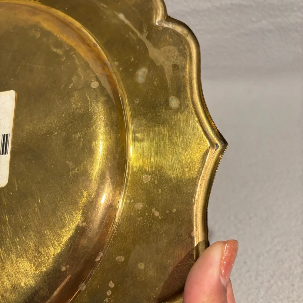 Vintage Brass Scalloped Edge Plate‎ Charger Serving Tray Decorative 12” Dish